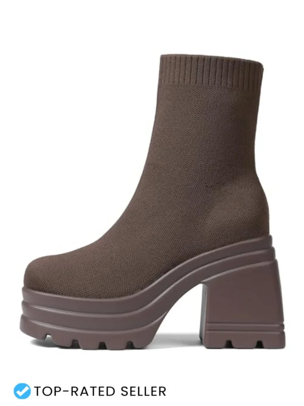 Women Platform Ankle Boots Chunky Block Heel Slip On Stretch Knit Sock Booties